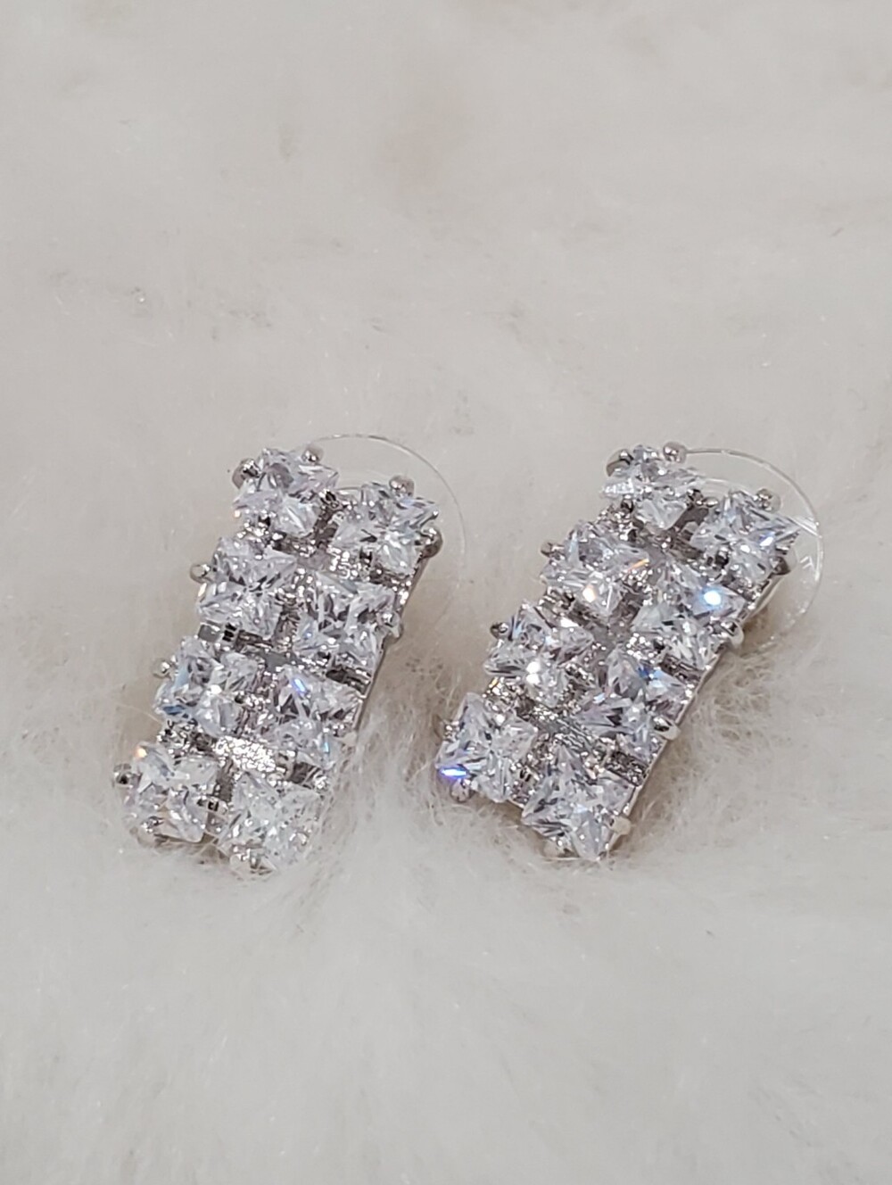 Natasha Vintage Rectangular Cut Rhinestone CZ Earrings Super Sparkly